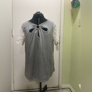Gray Lace Sleeve Women's Top